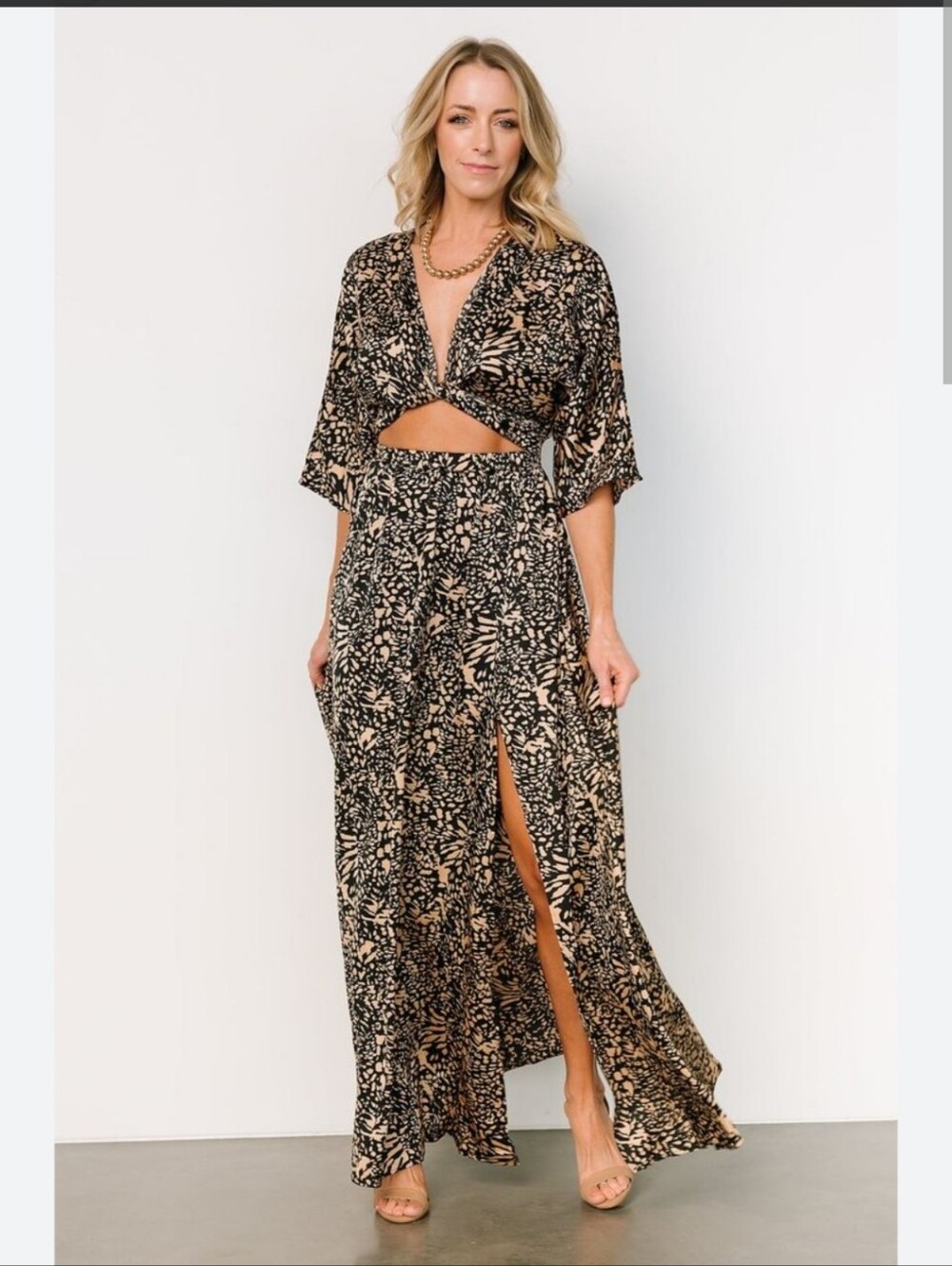 Baltic Born Black & Cream Floral-Print Maxi Skirt with High Slit